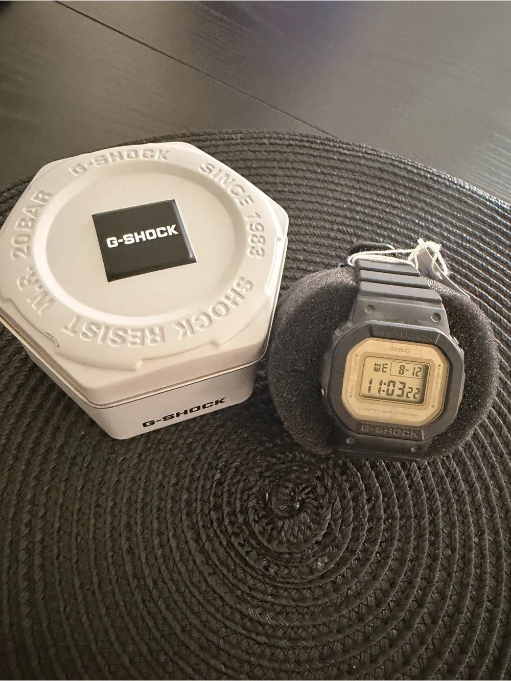 Casio Black Digital G-Shock Watch with Beige Display